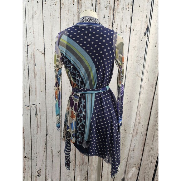 LM Women's M Fuzzi Printed Vintage Gaultier Mesh Top Cardigan Shrug Kimono Sheer - Picture 3 of 4
